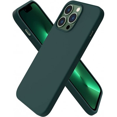 Husa iPhone 15 Pro Max, Silicon Catifelat cu Interior Microfibra, Verde Midnight
